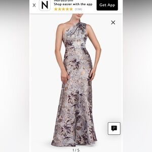 Stunning formal dress. Metallic floral jacquard shades of blue